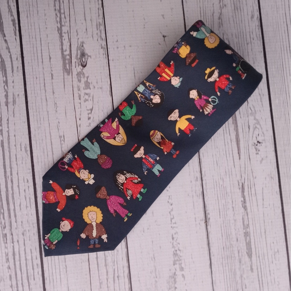 Save the Children Vintage‎ Necktie Mens Kids Artwork Teacher Charity 100% Silk